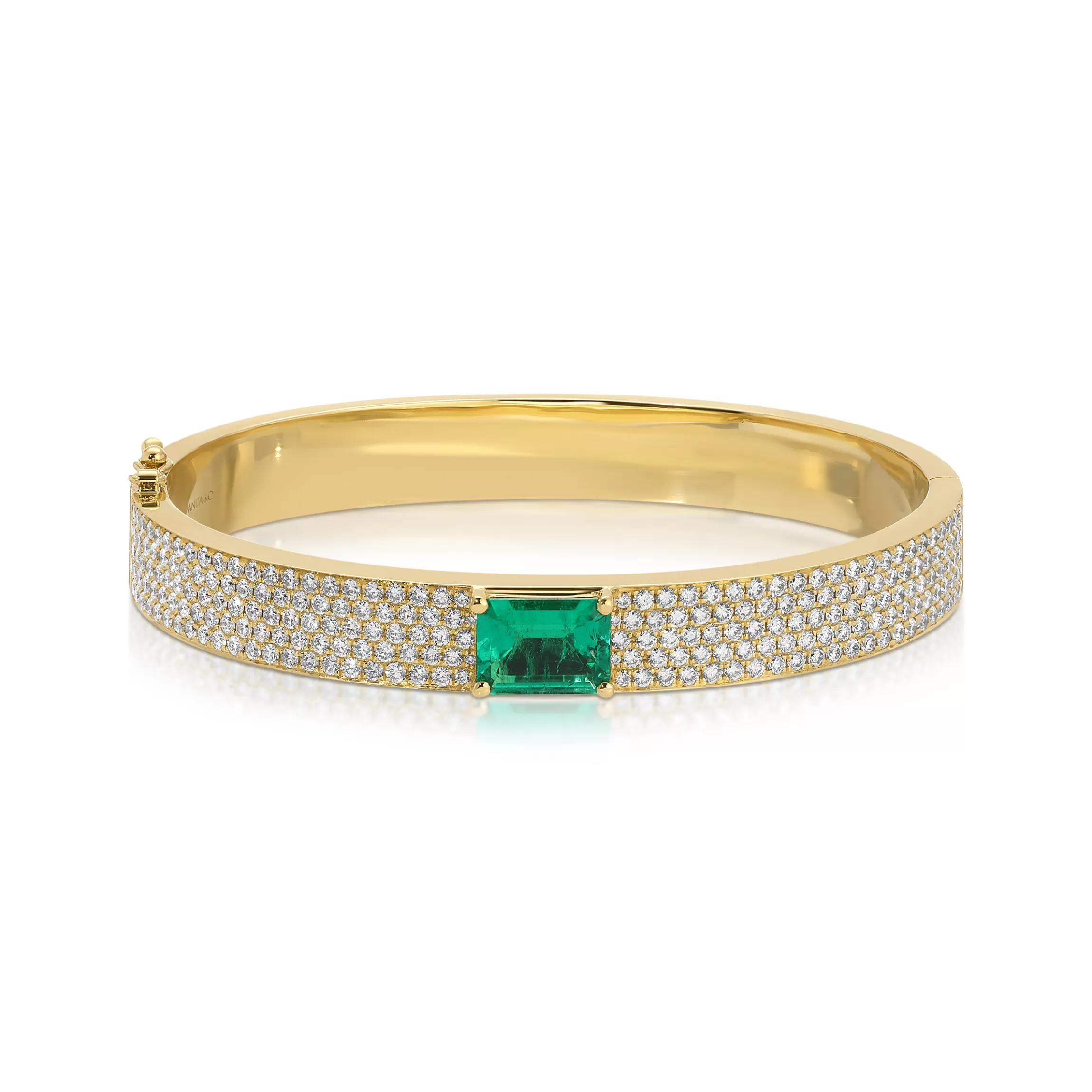 Anita Ko PAVE DIAMOND OVAL BRACELET WITH EMERALD CUT COLOMBIAN EMERALD CENTER