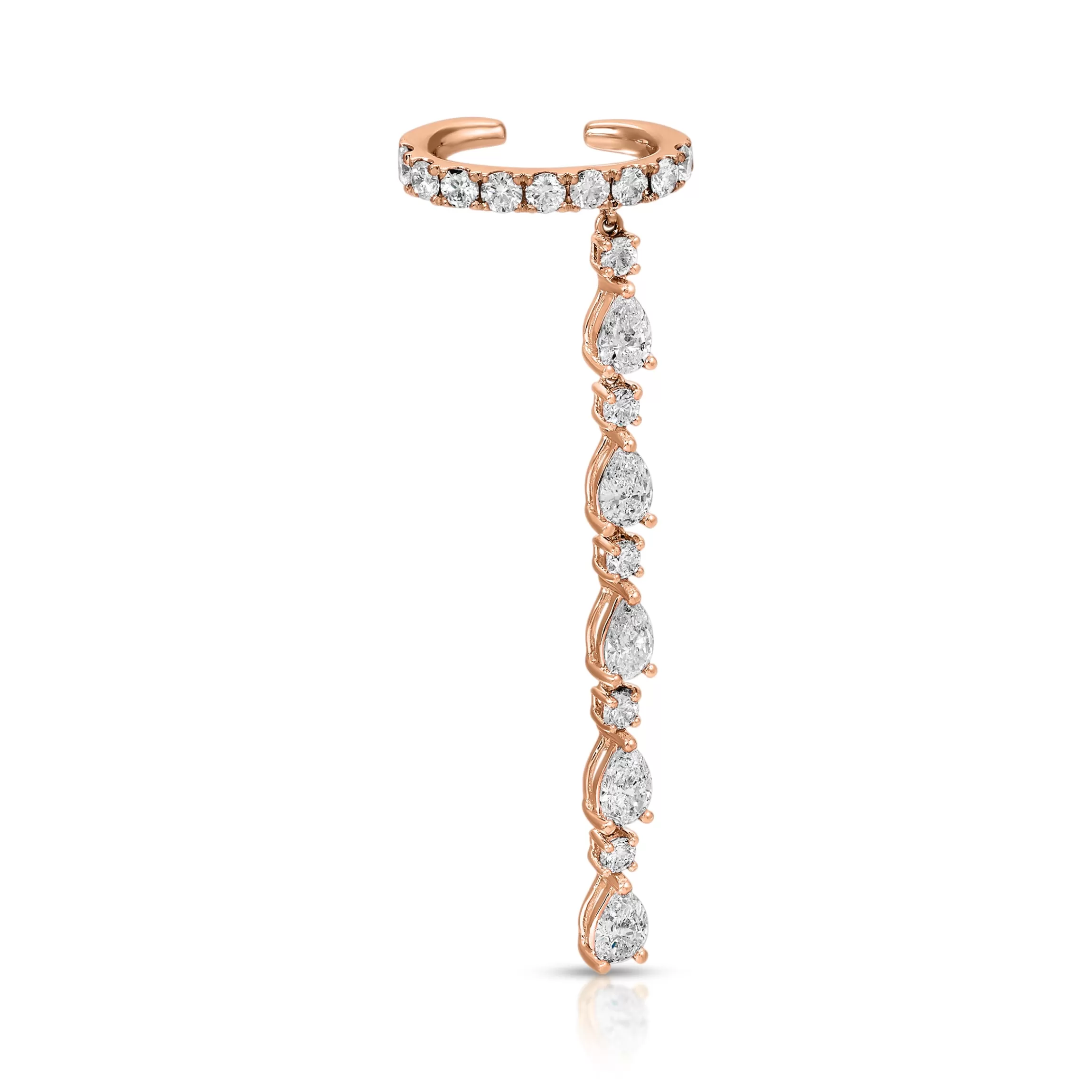 Anita Ko SINGLE ROW DIAMOND EAR CUFF WITH 5 PEAR AND ROUND DIAMOND DROPS