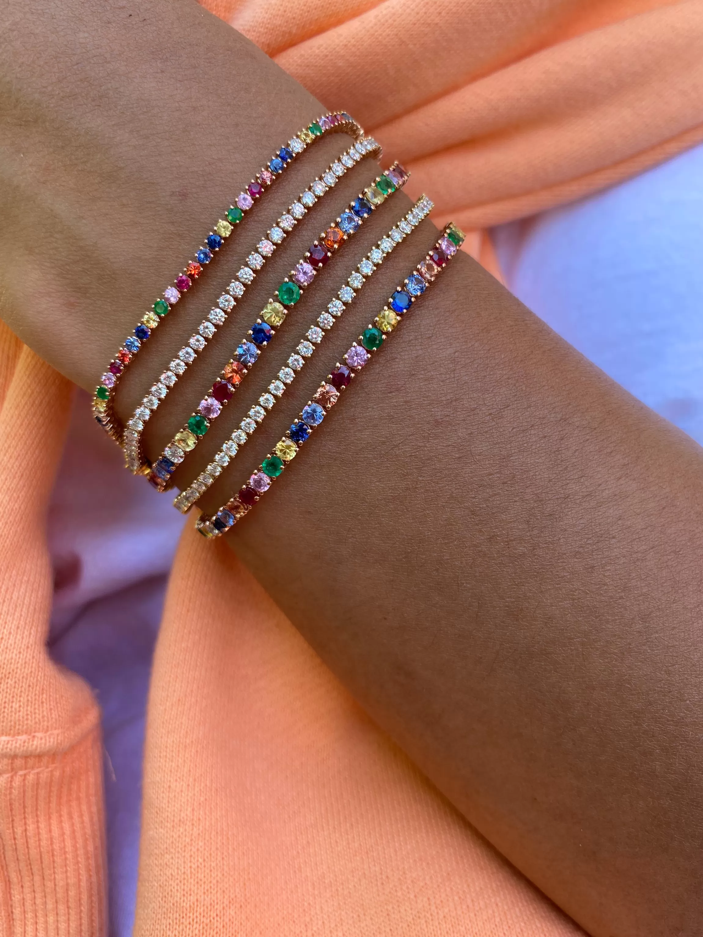 Anita Ko SMALL MULTI-COLORED FINE GEMSTONE AND DIAMOND HEPBURN BRACELET